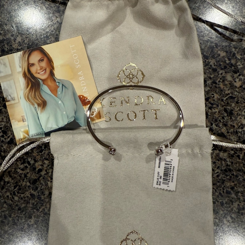 Kendra Scott Emilie Cuff Bracelet Rhodium Platinum Drusy - Picture 5 of 9